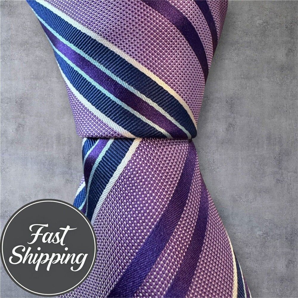 COUNTESS MARA Silk Tie Necktie Purple/Blue/White Geometric Striped Tie